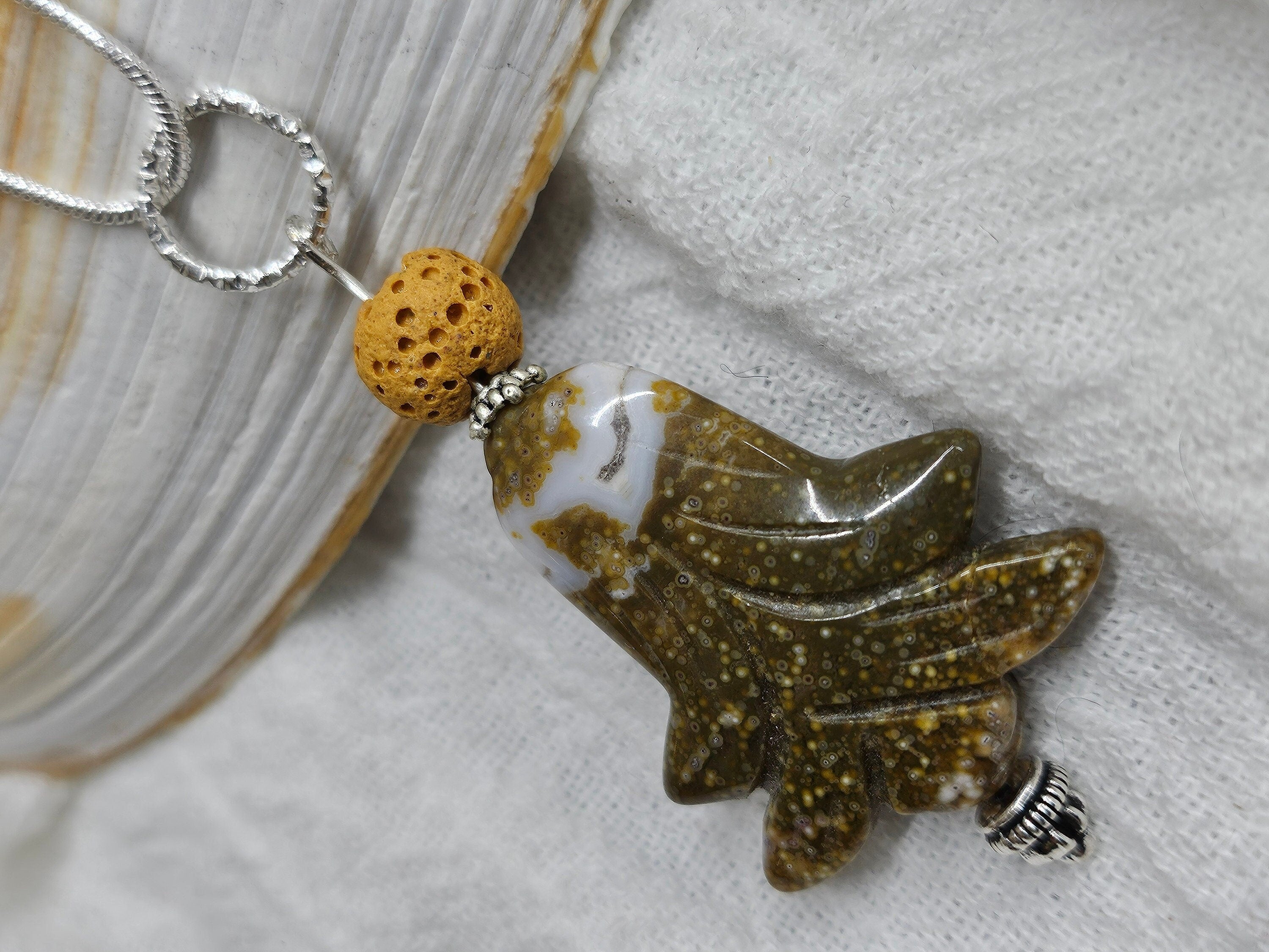 Yellow Ocean Jasper  Lava Stone Pendant on 16 Stainless Steel Chain - Unique Sunshine Jewelry Accessory for Daily Wear Gift Idea