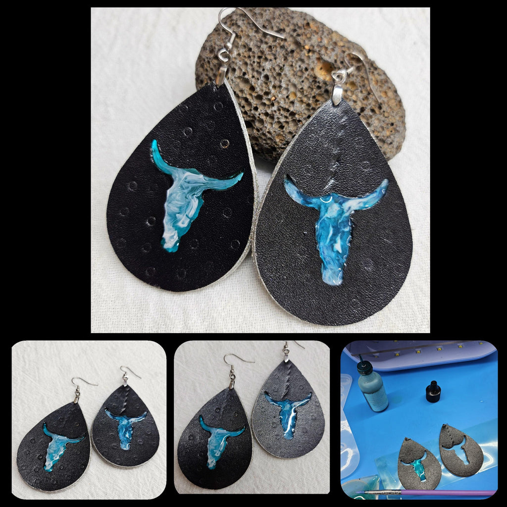 Leather Teardrop Bull Head Earrings - Rustic Boho Handmade Jewelry Gift for Her - Unique Statement Piece for Cowgirl Style  Everyday Wear