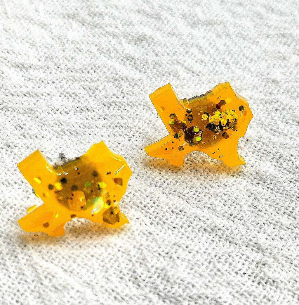Texas State StudPost Earrings Handmade Rustic Boho Jewelry Gift for Her with Free Shipping  Unique Resin Glitter Design