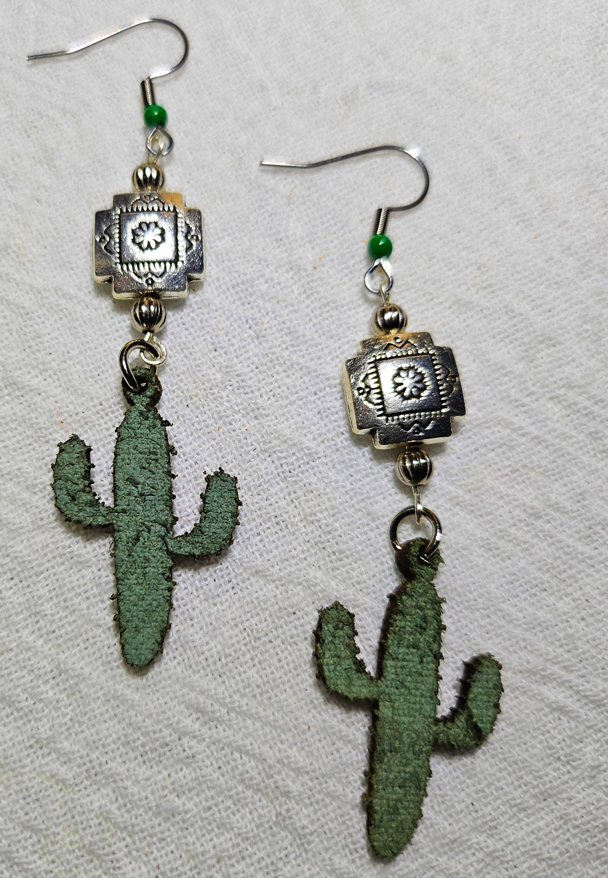 Southwest Cactus Earrings: Stainless Steel Hooks
