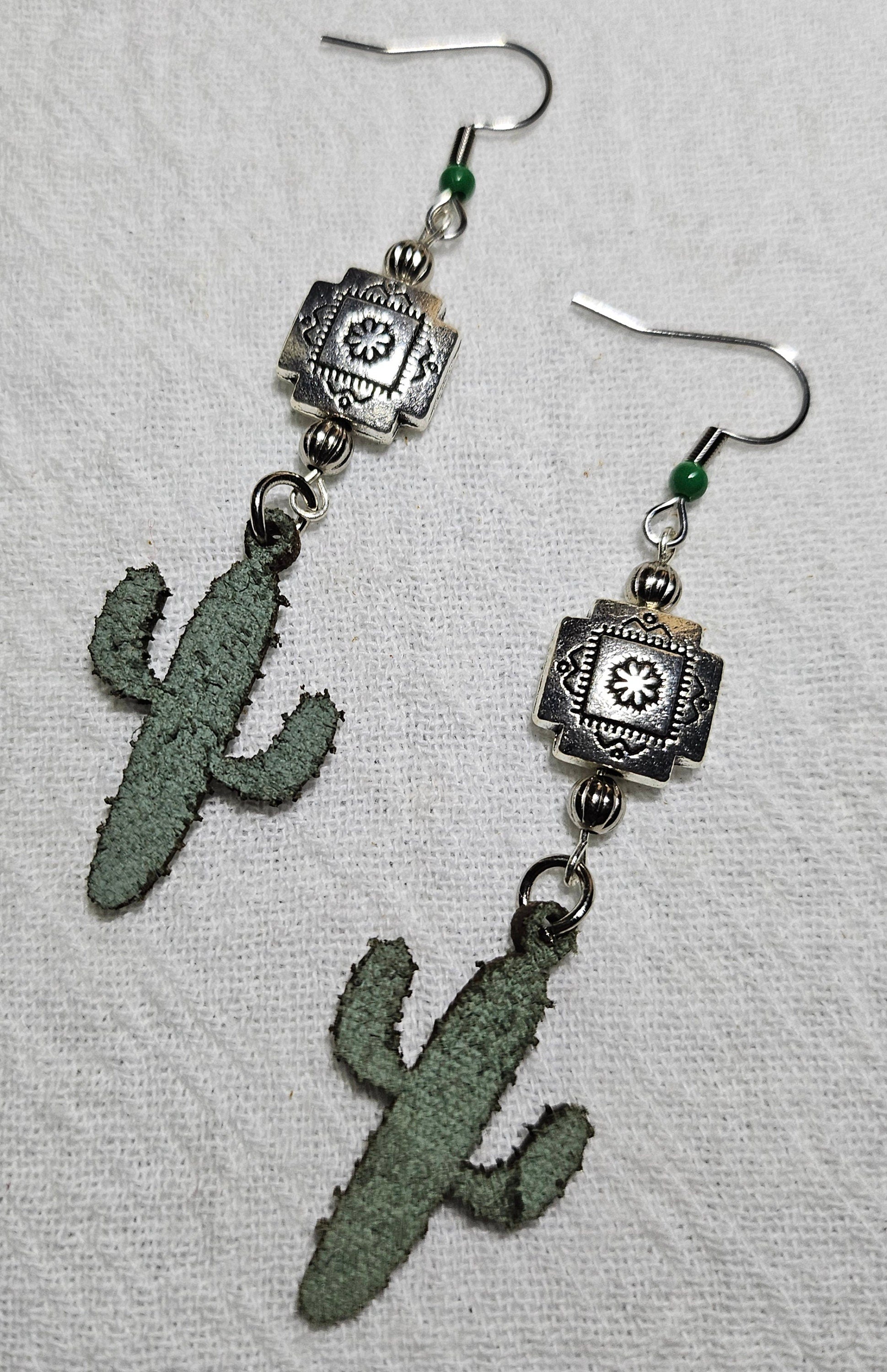 Southwest Cactus Earrings: Stainless Steel Hooks