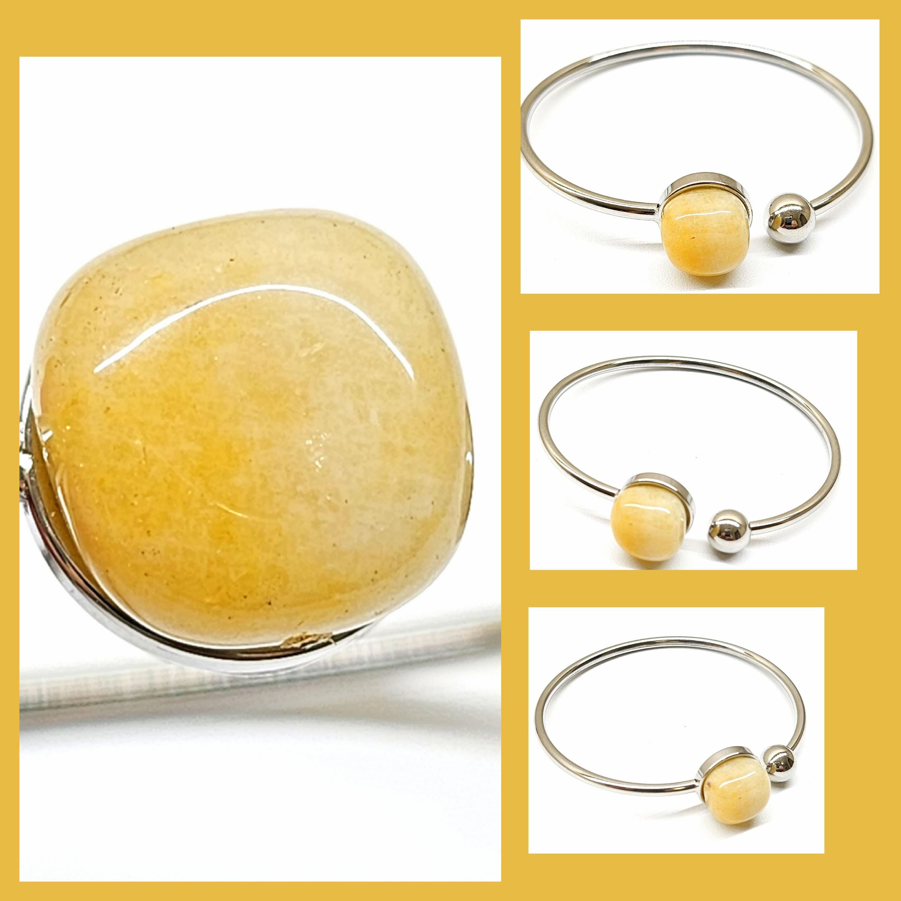 Yellow Aventurine Stainless Steel Adjustable Bangle Bracelet for Courage Self-Belief Cheerful Gemstone Accessory