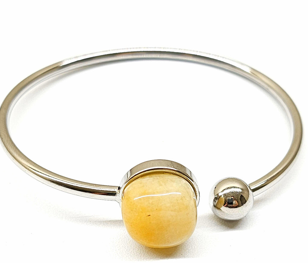 Yellow Aventurine Stainless Steel Adjustable Bangle Bracelet for Courage Self-Belief Cheerful Gemstone Accessory