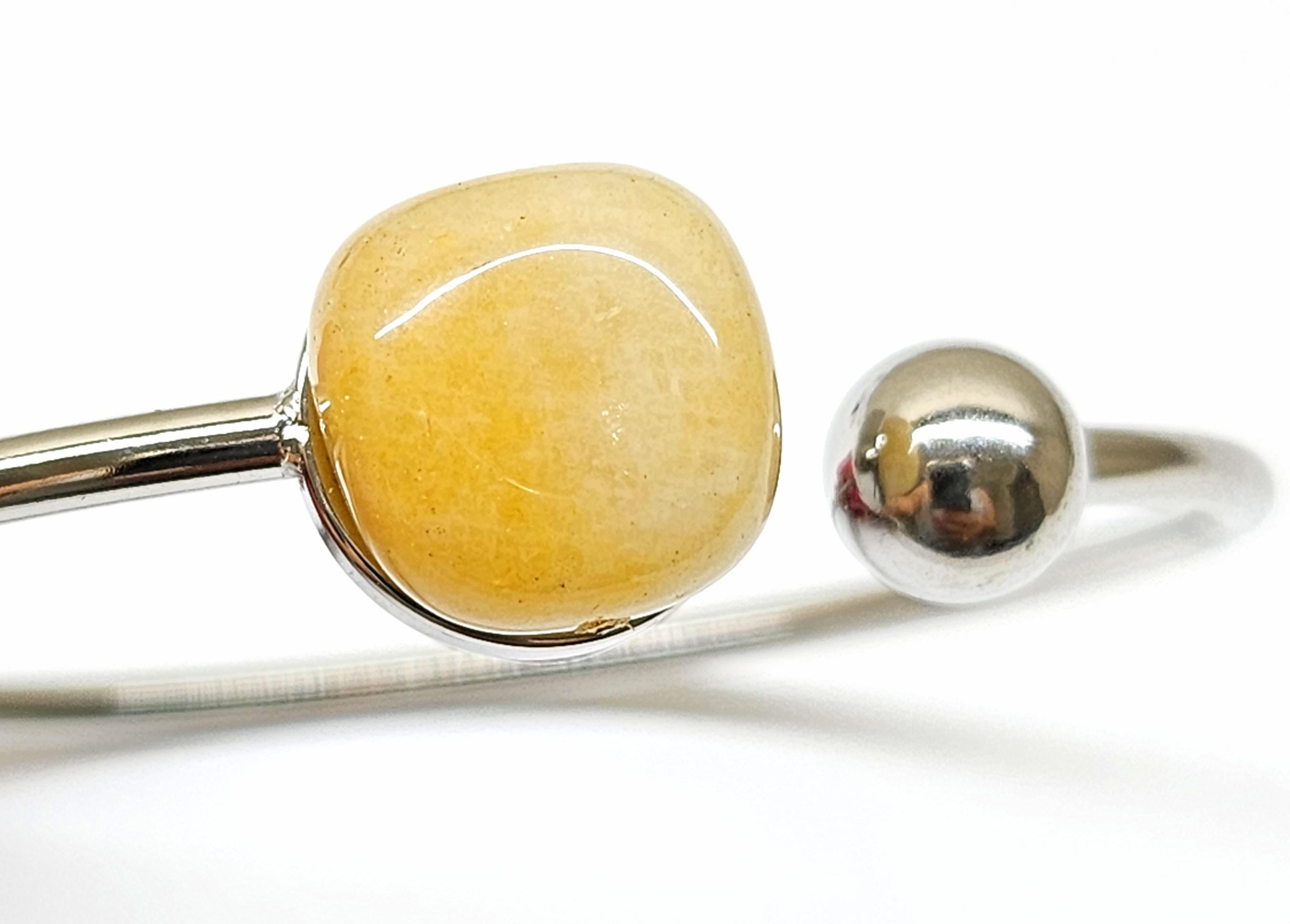 Yellow Aventurine Stainless Steel Adjustable Bangle Bracelet for Courage Self-Belief Cheerful Gemstone Accessory