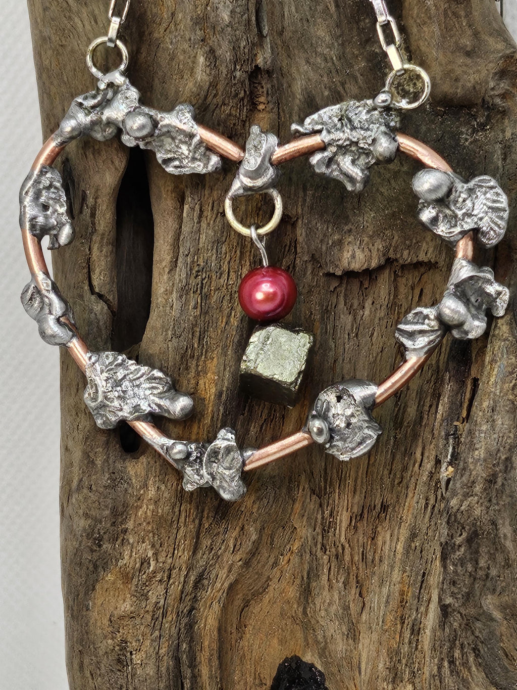 Handmade Pearl & Pyrite Pendant Necklace Earrings Set