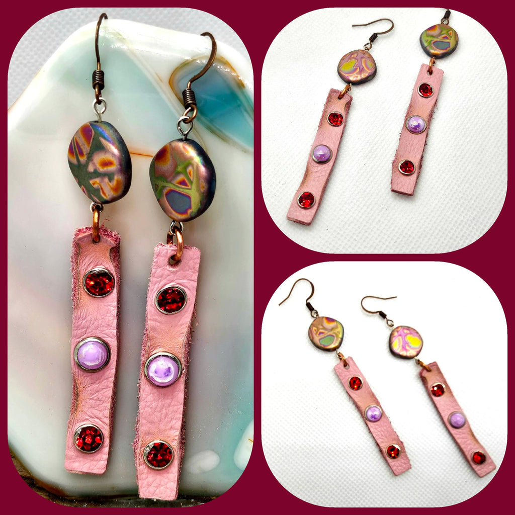 Rustic Leather Earrings: Studded Stainless Steel Hooks