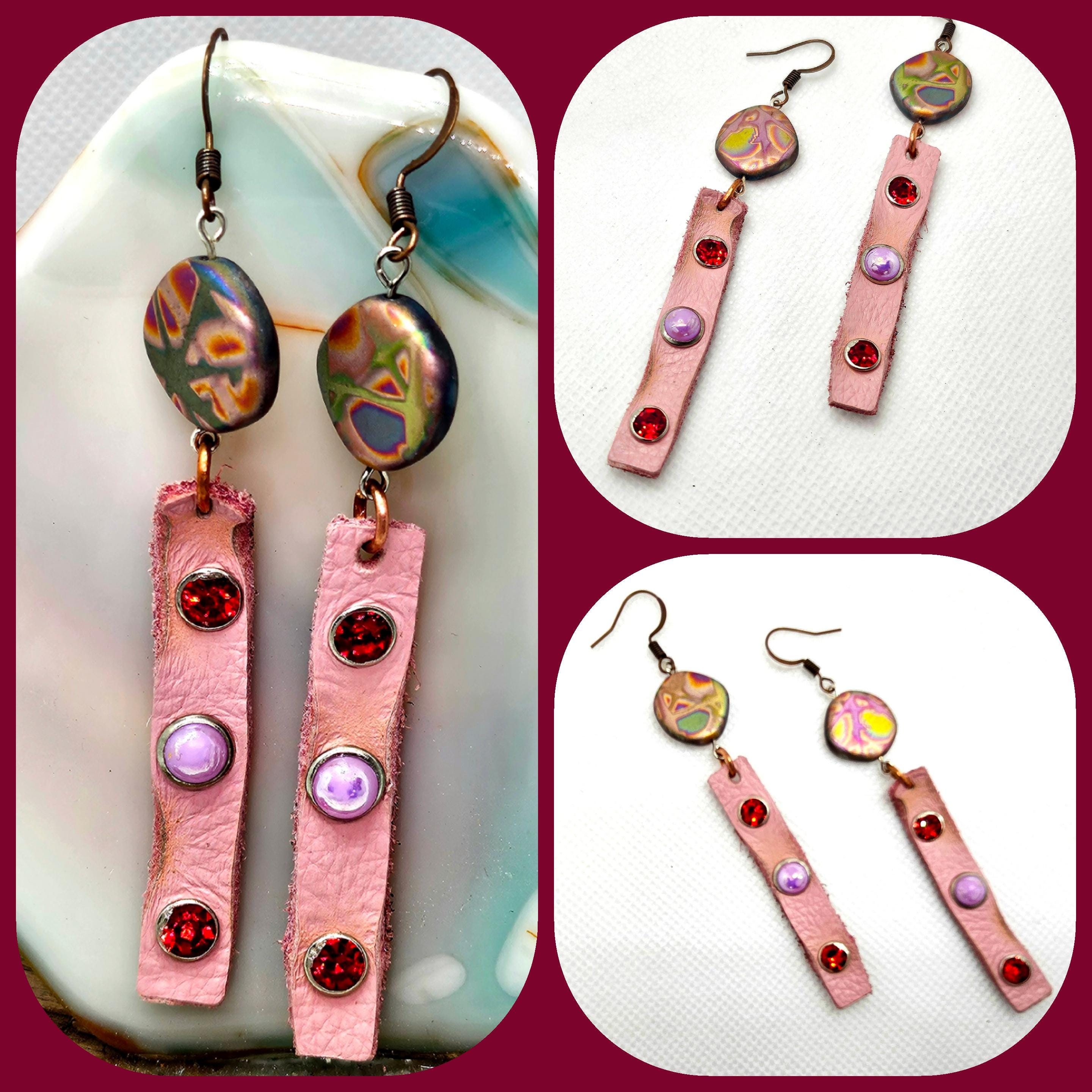 Rustic Leather Earrings: Studded Stainless Steel Hooks