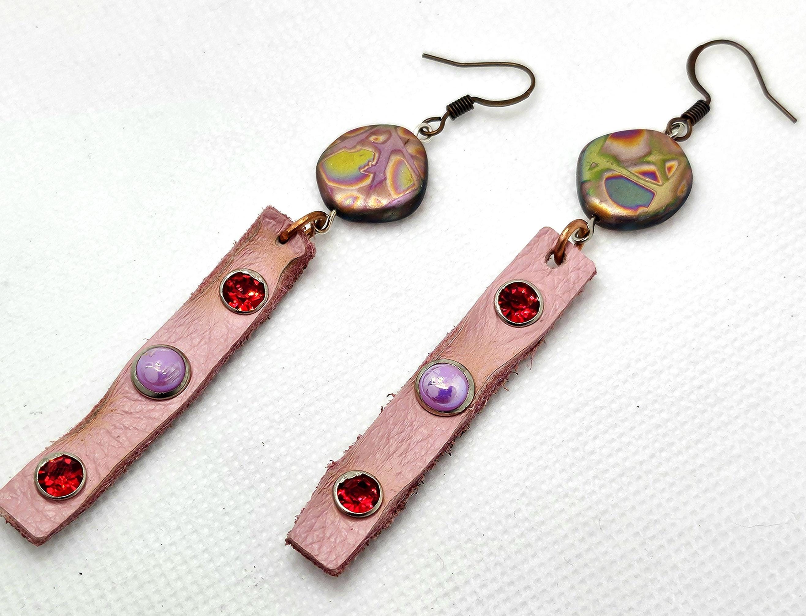 Rustic Leather Earrings: Studded Stainless Steel Hooks