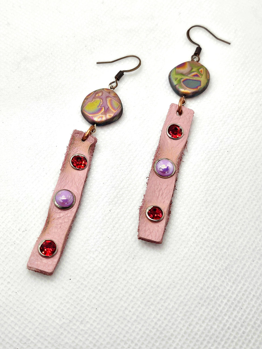 Rustic Leather Earrings: Studded Stainless Steel Hooks