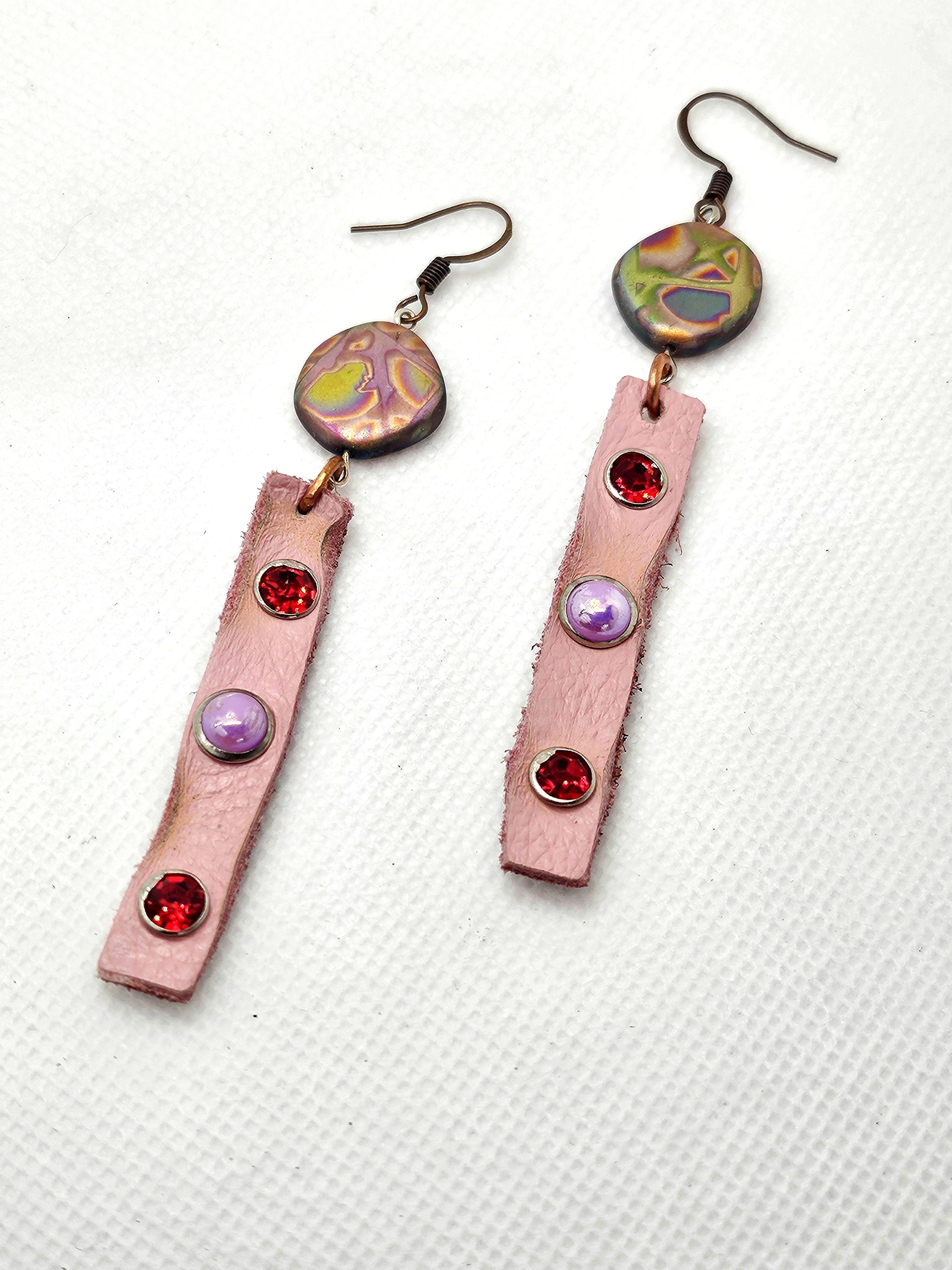 Rustic Leather Earrings: Studded Stainless Steel Hooks