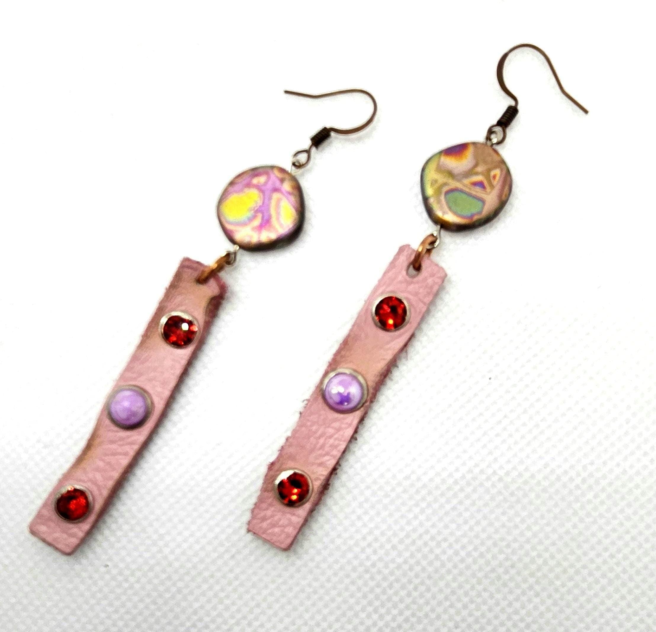 Rustic Leather Earrings: Studded Stainless Steel Hooks