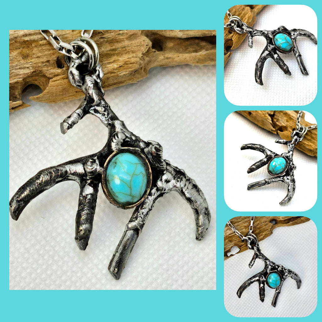 Handmade Antler Turquoise Pendant Necklace for Country Style Good Luck Charm Unique Gift