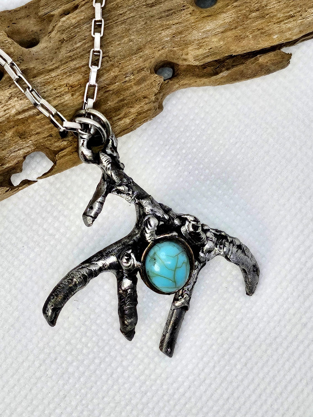 Handmade Antler Turquoise Pendant Necklace for Country Style Good Luck Charm Unique Gift
