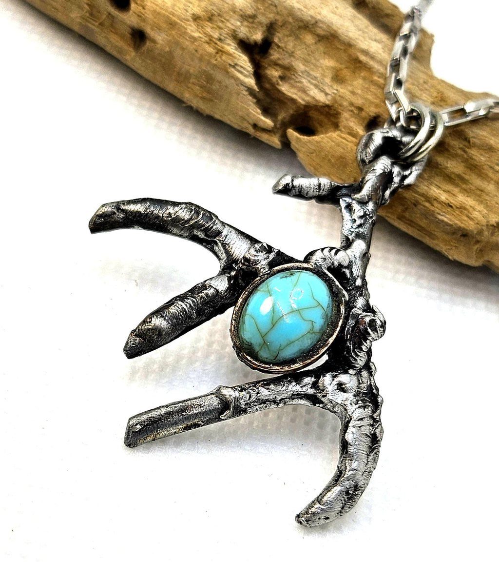 Handmade Antler Turquoise Pendant Necklace for Country Style Good Luck Charm Unique Gift