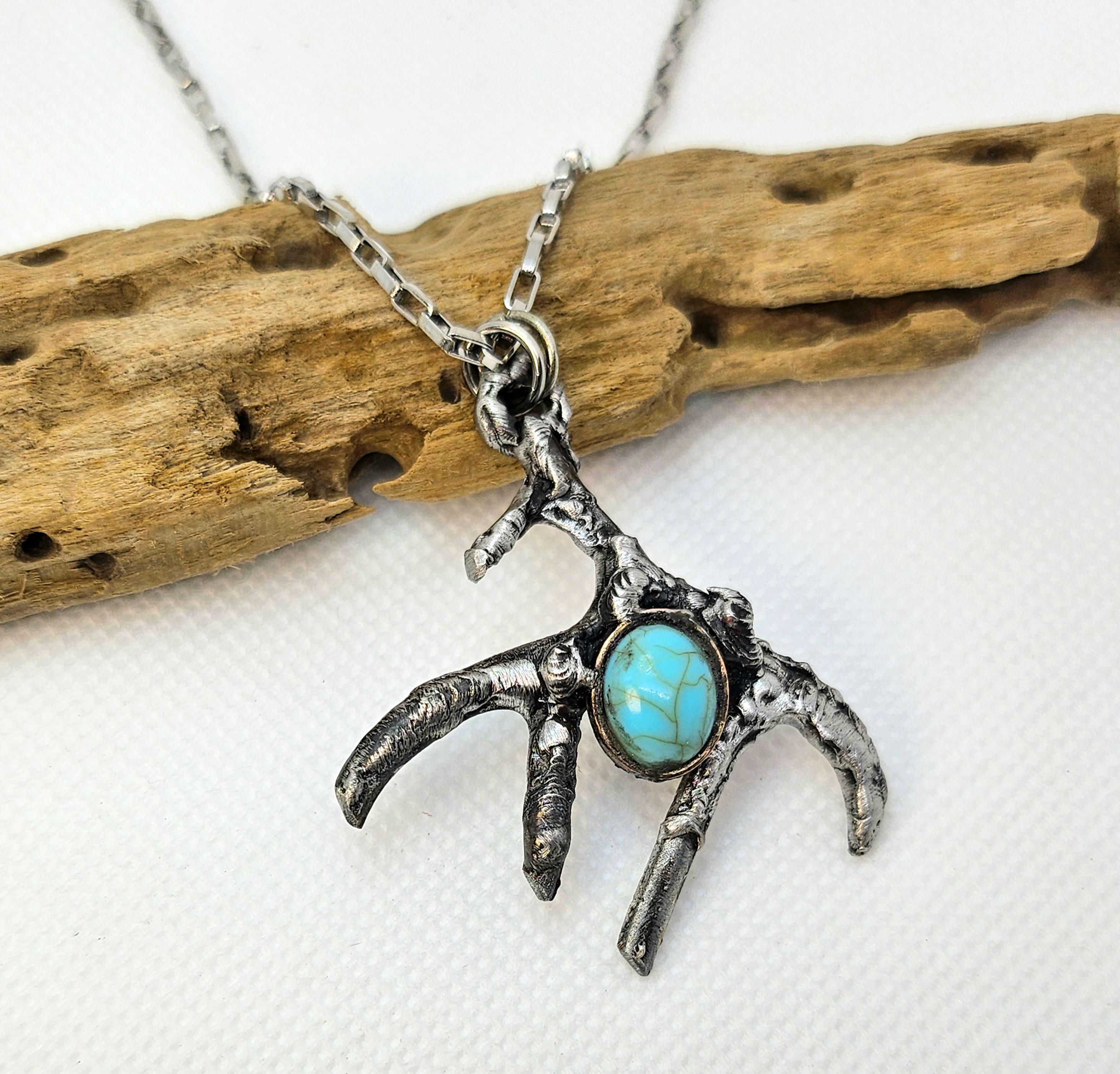 Handmade Antler Turquoise Pendant Necklace for Country Style Good Luck Charm Unique Gift