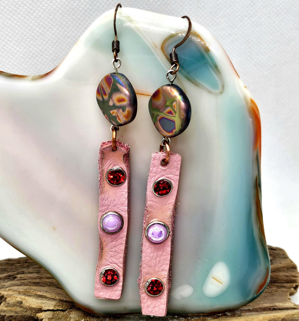 Rustic Leather Earrings: Studded Stainless Steel Hooks