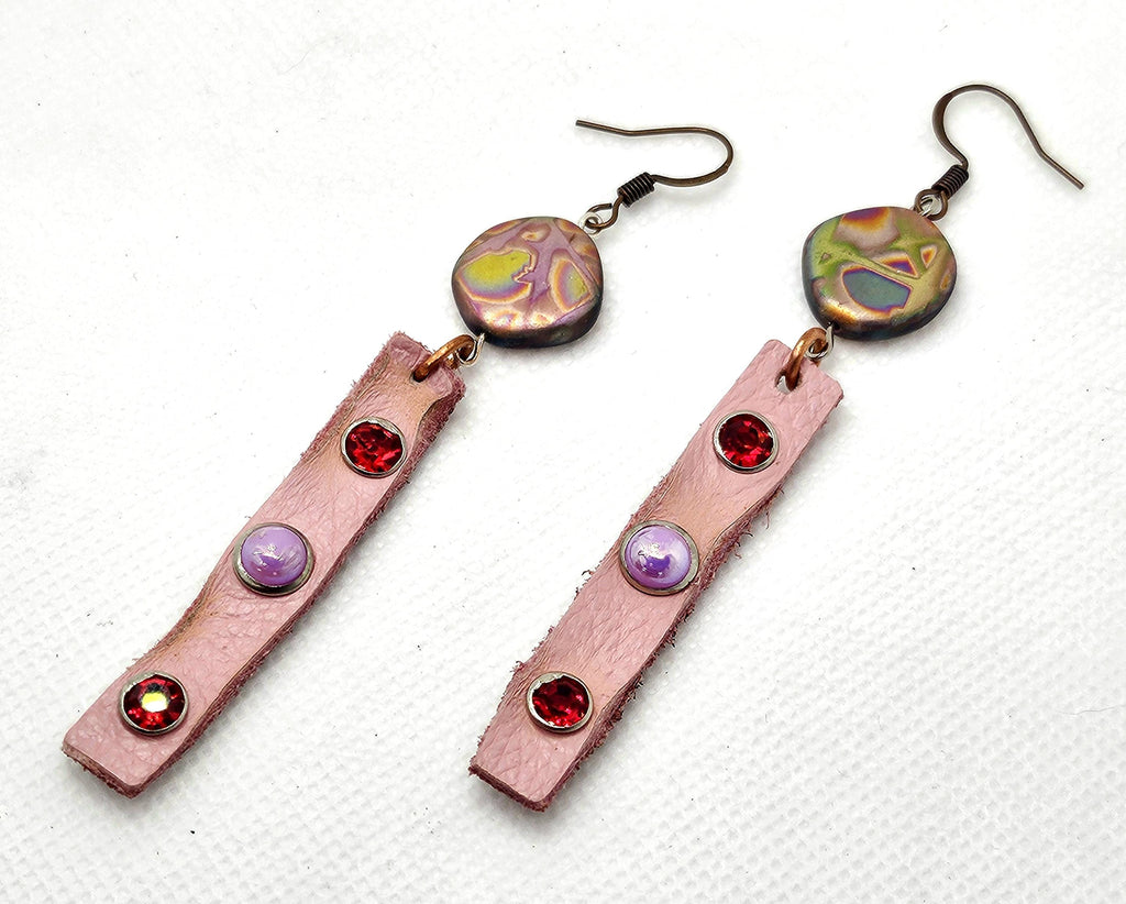 Rustic Leather Earrings: Studded Stainless Steel Hooks