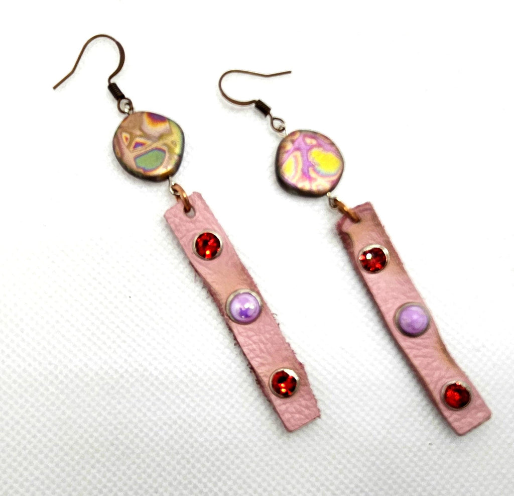 Rustic Leather Earrings: Studded Stainless Steel Hooks