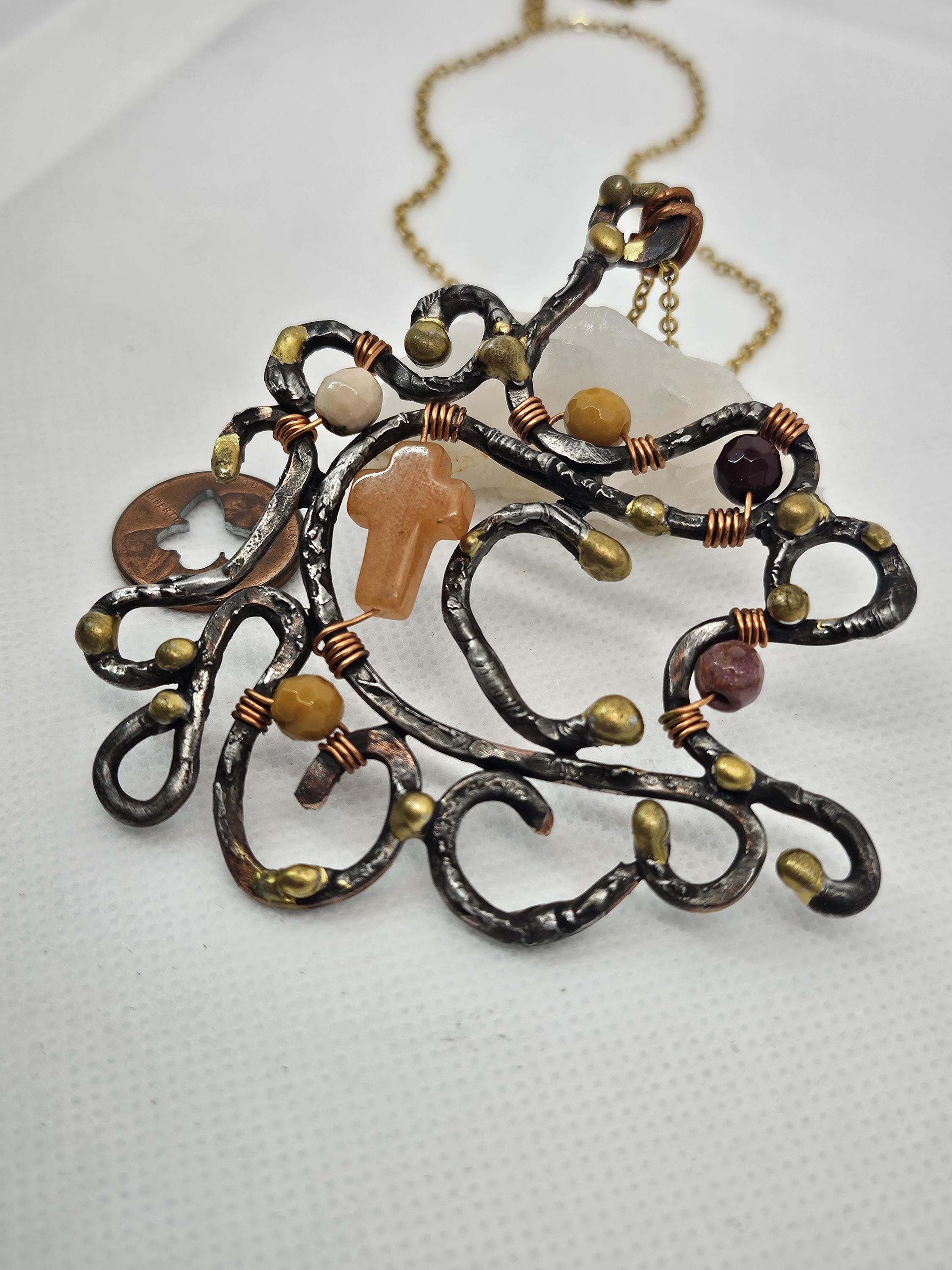 Free-form Carnelian & Silver Solder Pendant