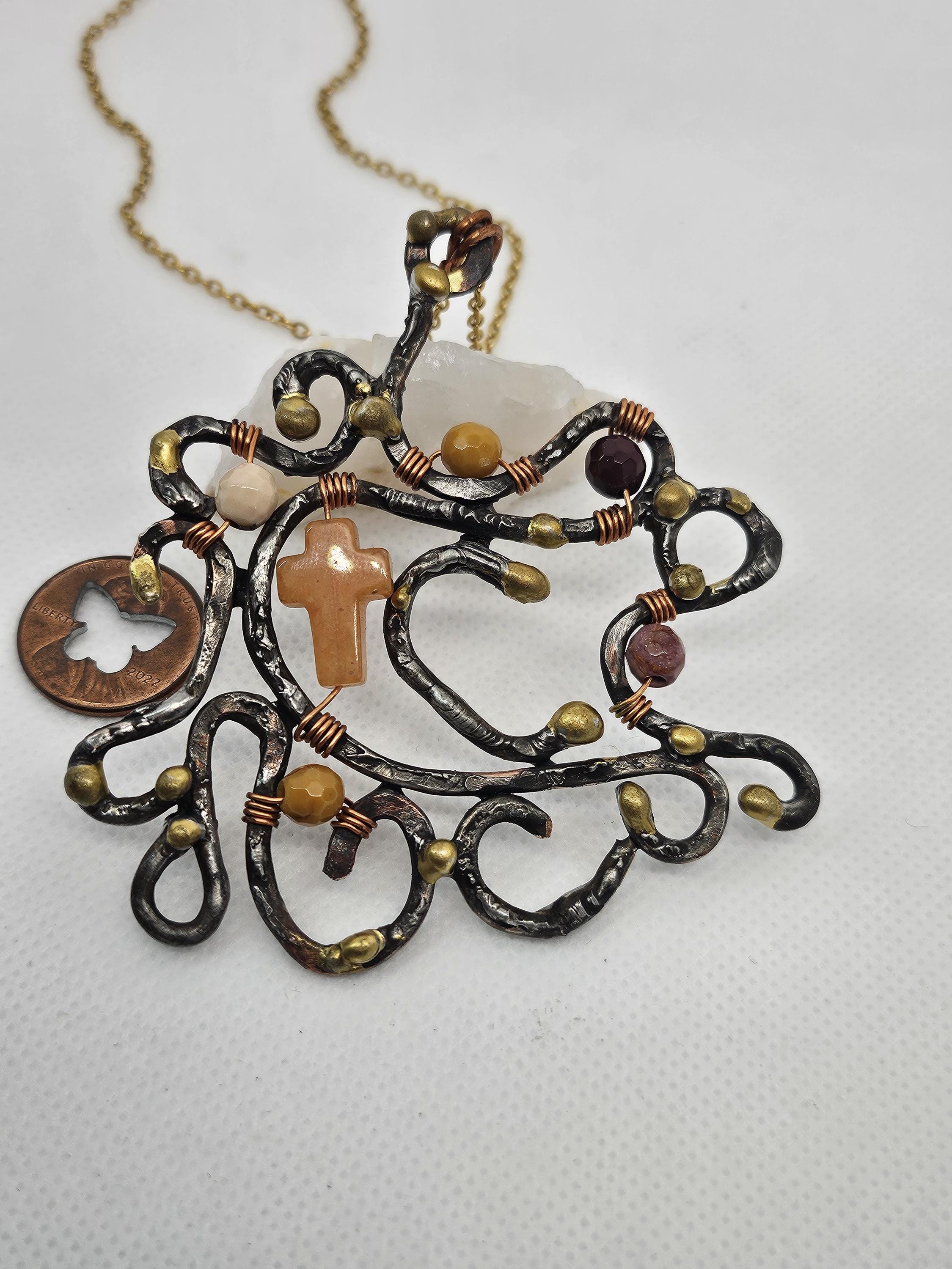 Free-form Carnelian & Silver Solder Pendant