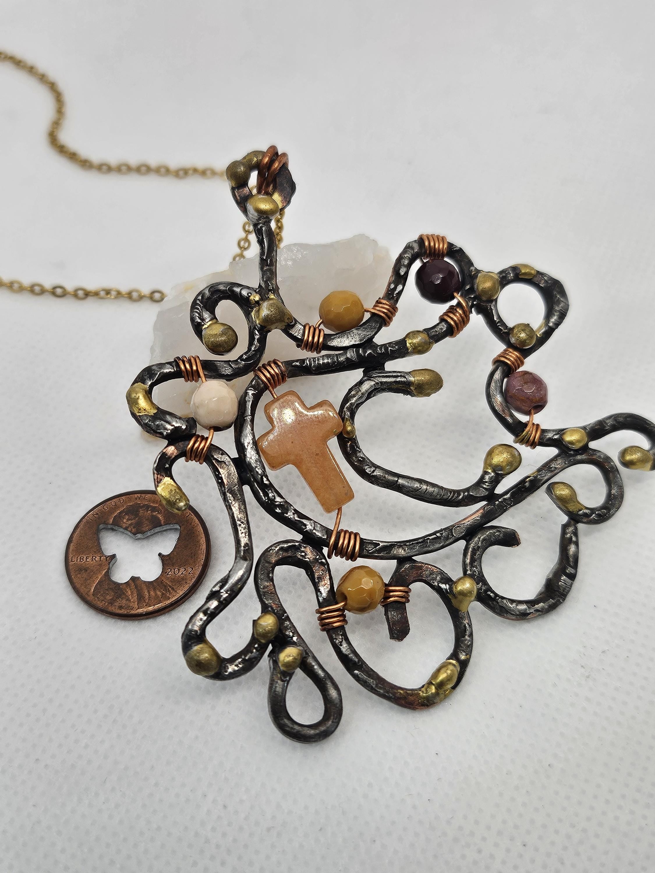Free-form Carnelian & Silver Solder Pendant