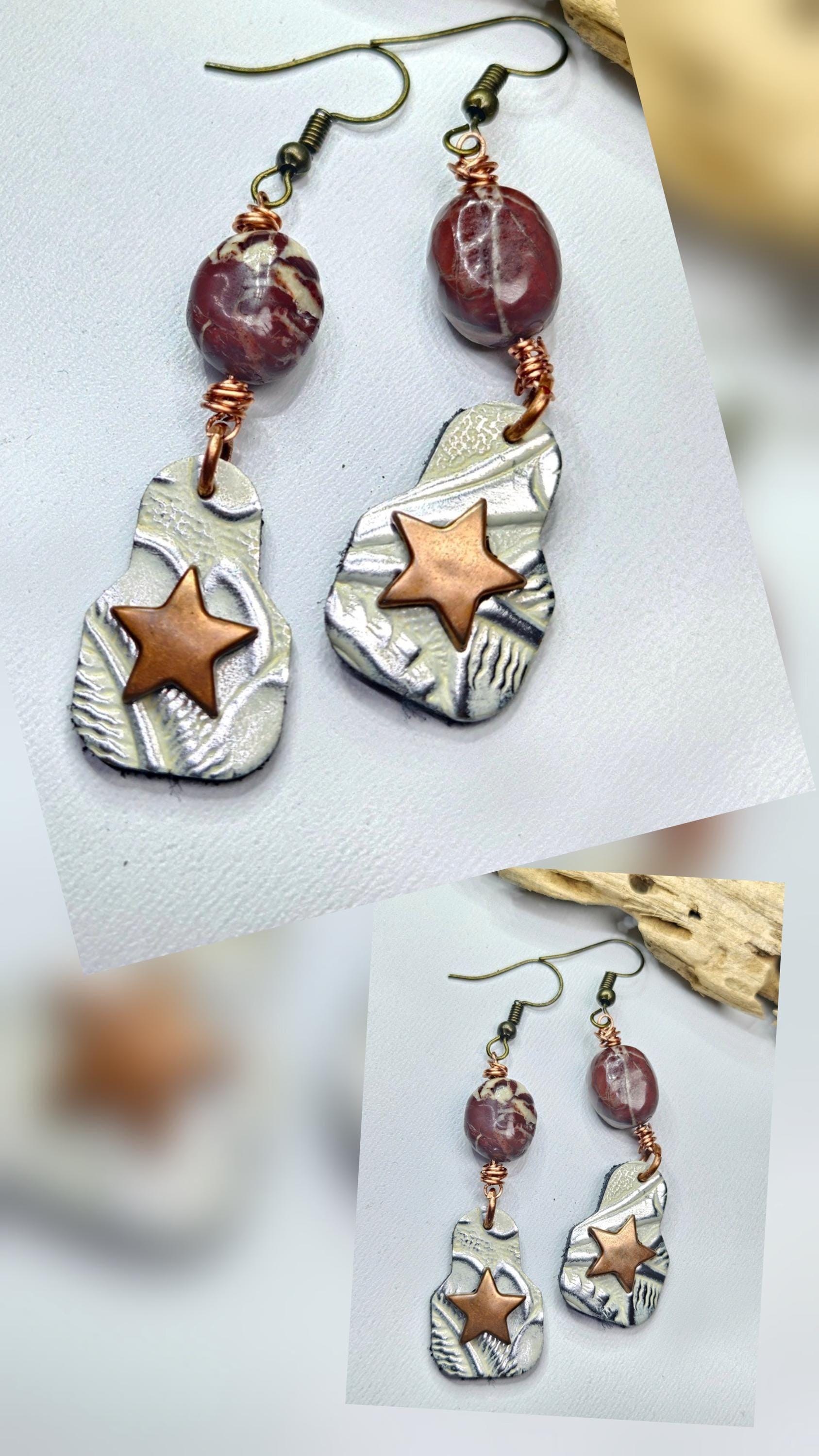 Mookite & Leather Earrings: Stainless Steel Post