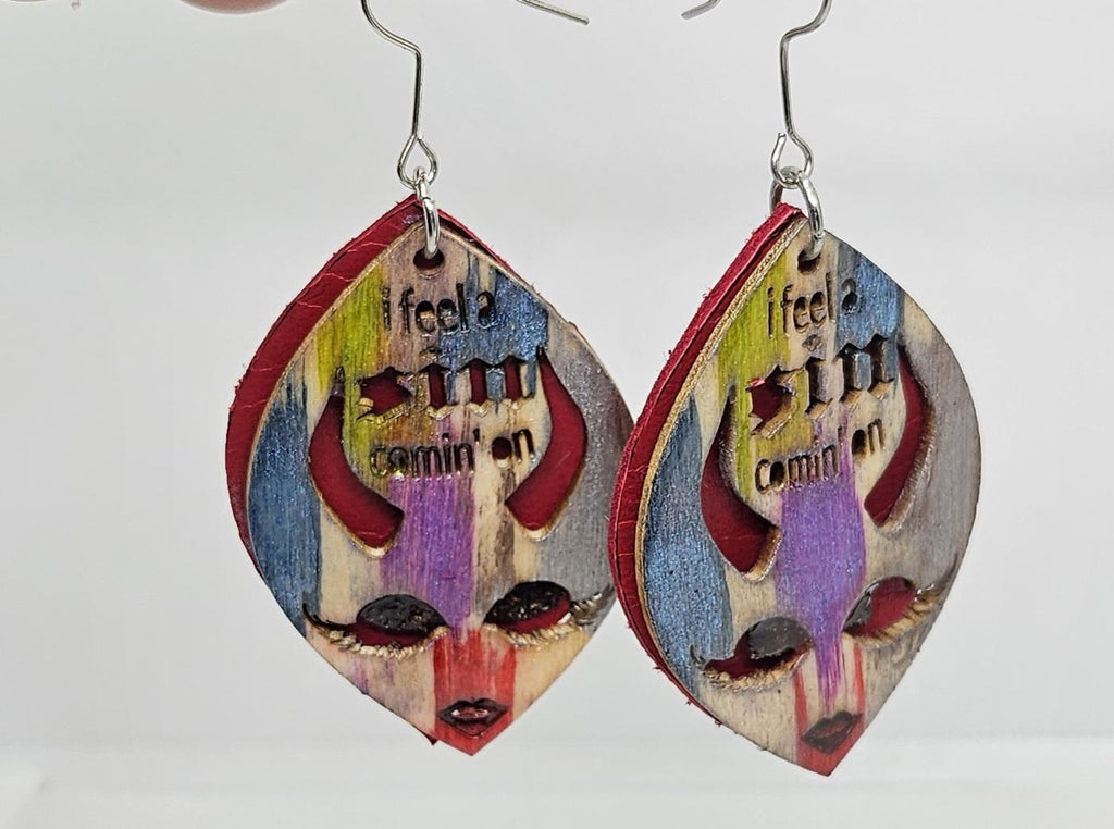 Laser Engraved Leather Basswood Dangle Earrings with Stainless Steel Hooks for Unique Boho Style