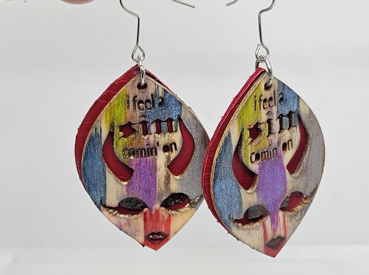 Laser Engraved Leather Basswood Dangle Earrings with Stainless Steel Hooks for Unique Boho Style