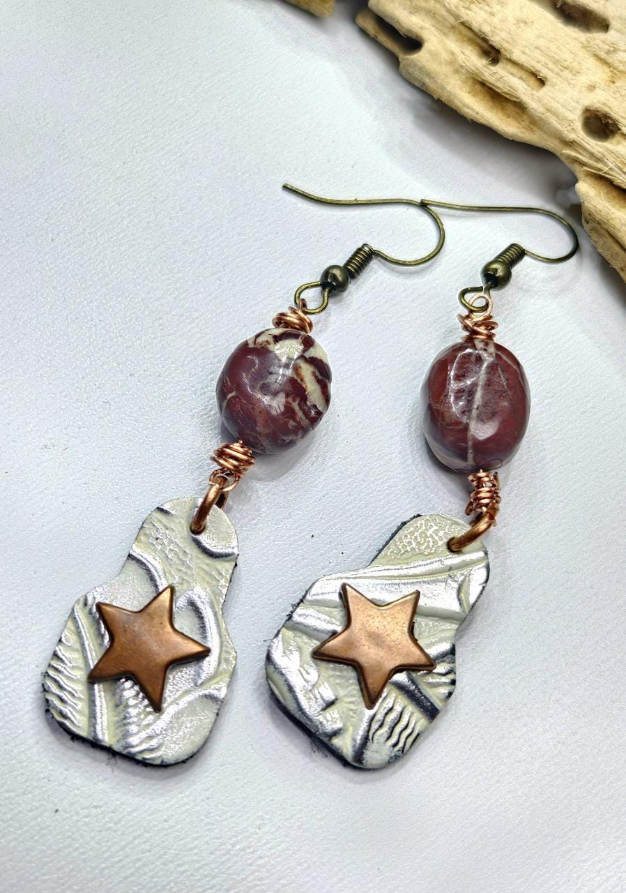 Mookite & Leather Earrings: Stainless Steel Post