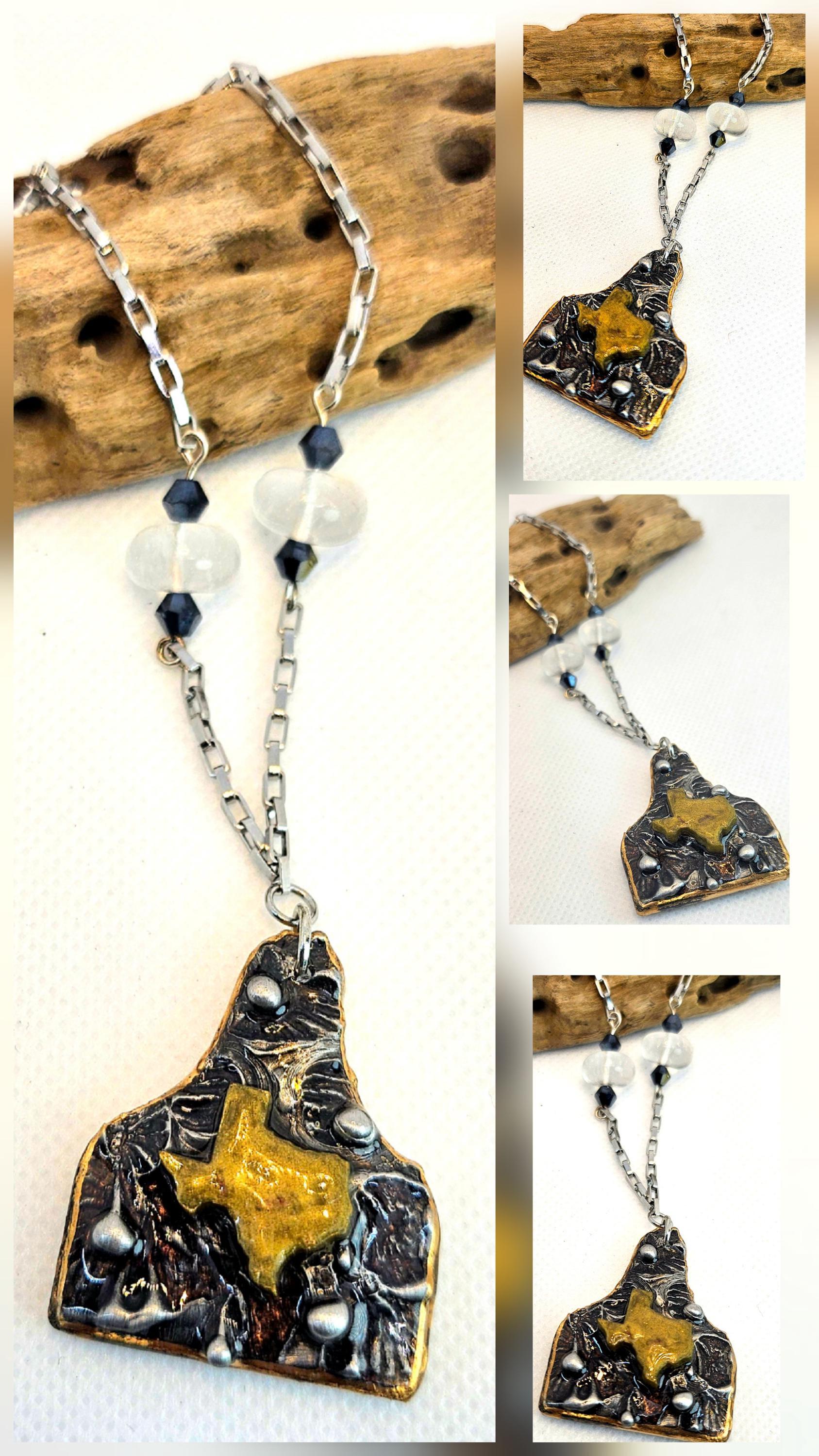 Silver Soldered Cow Tag Pendant: Clear Quartz, Stainless Steel Chain