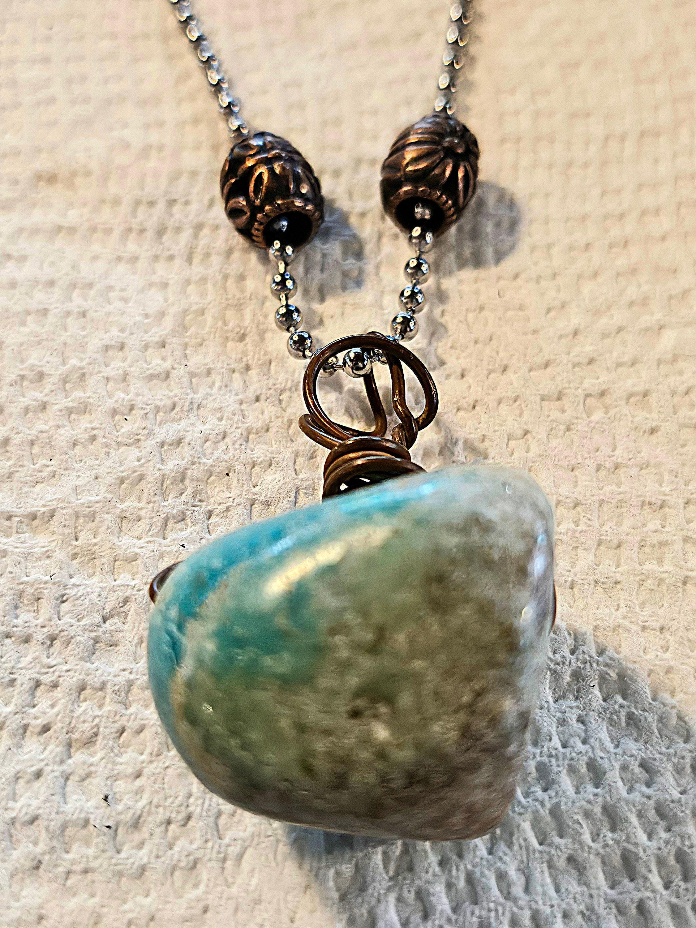 Turquoise Heart Pendant: Stainless Steel Chain Necklace