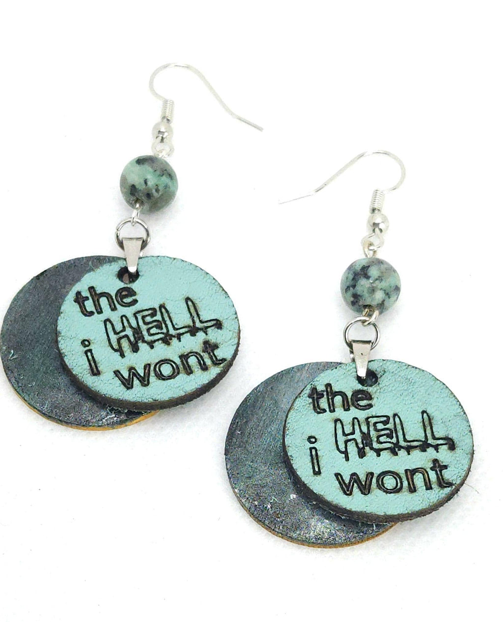 Laser Engraved Leather & Bass Wood Earrings - Stainless Steel Hooks