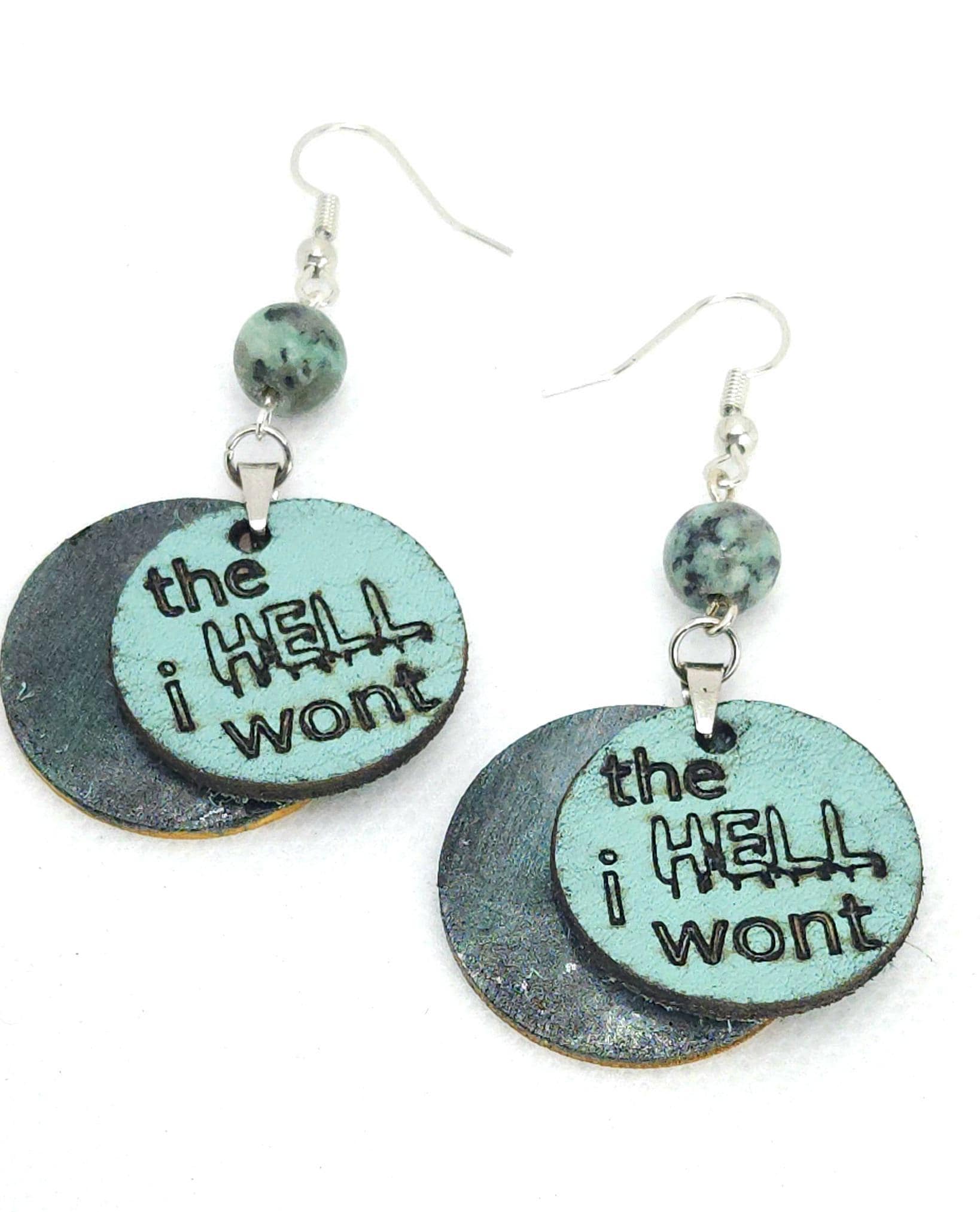 Laser Engraved Leather & Bass Wood Earrings - Stainless Steel Hooks