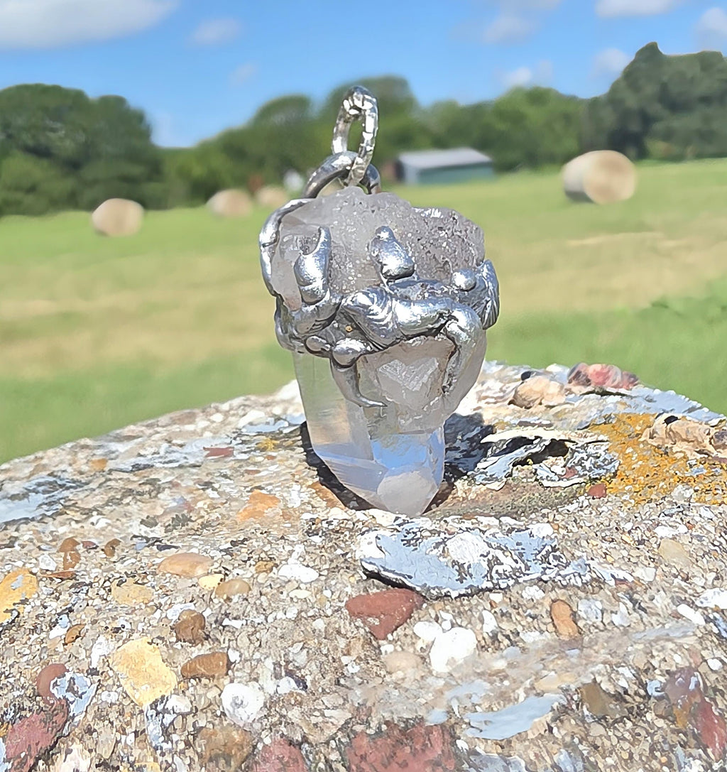 Raw Quartz Crystal Pendant: Silver Solder Boho Necklace
