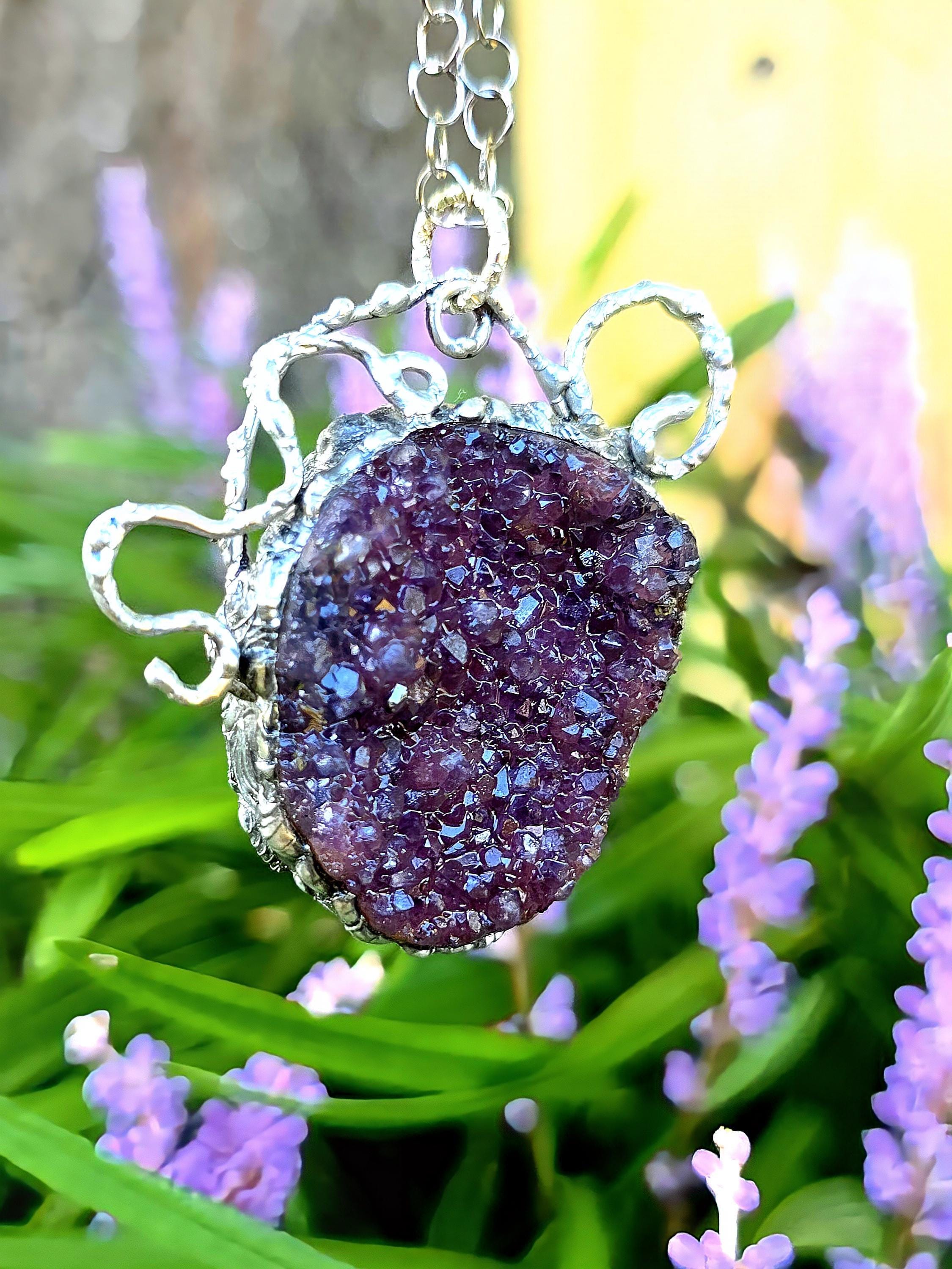 Raw Amethyst Silver Soldered Pendant - Stainless Steel Chain