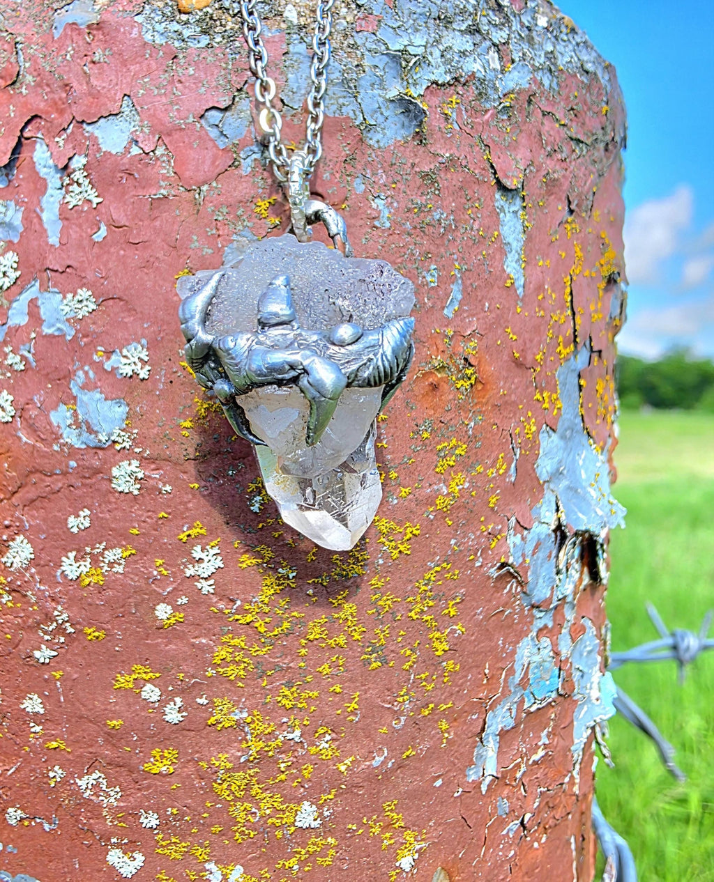 Raw Quartz Crystal Pendant: Silver Solder Boho Necklace