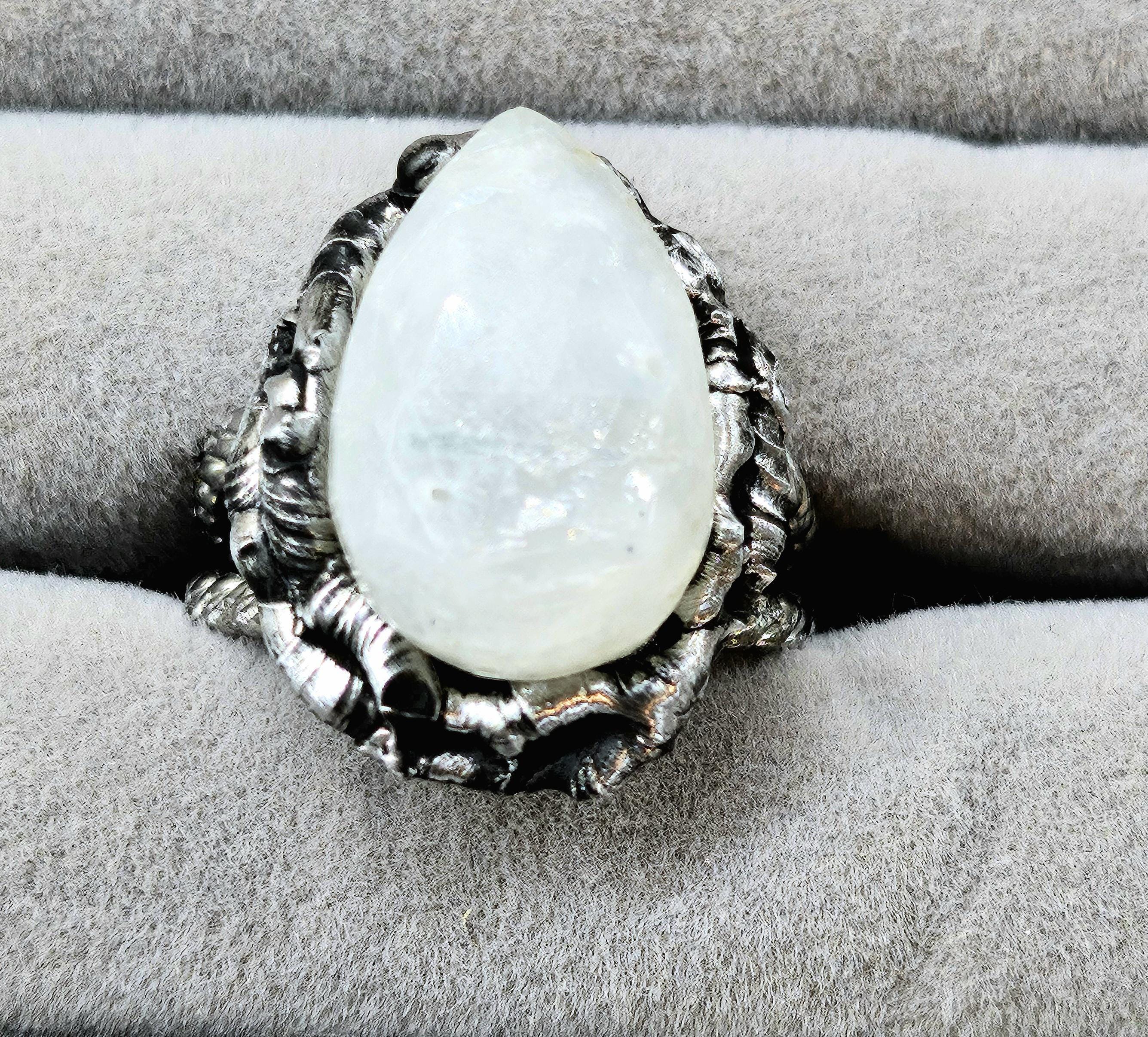 Moonstone Silver Soldered Ring Rustic Boho Handmade Jewelry Gift for Her FREE Shipping Unique Statement Piece