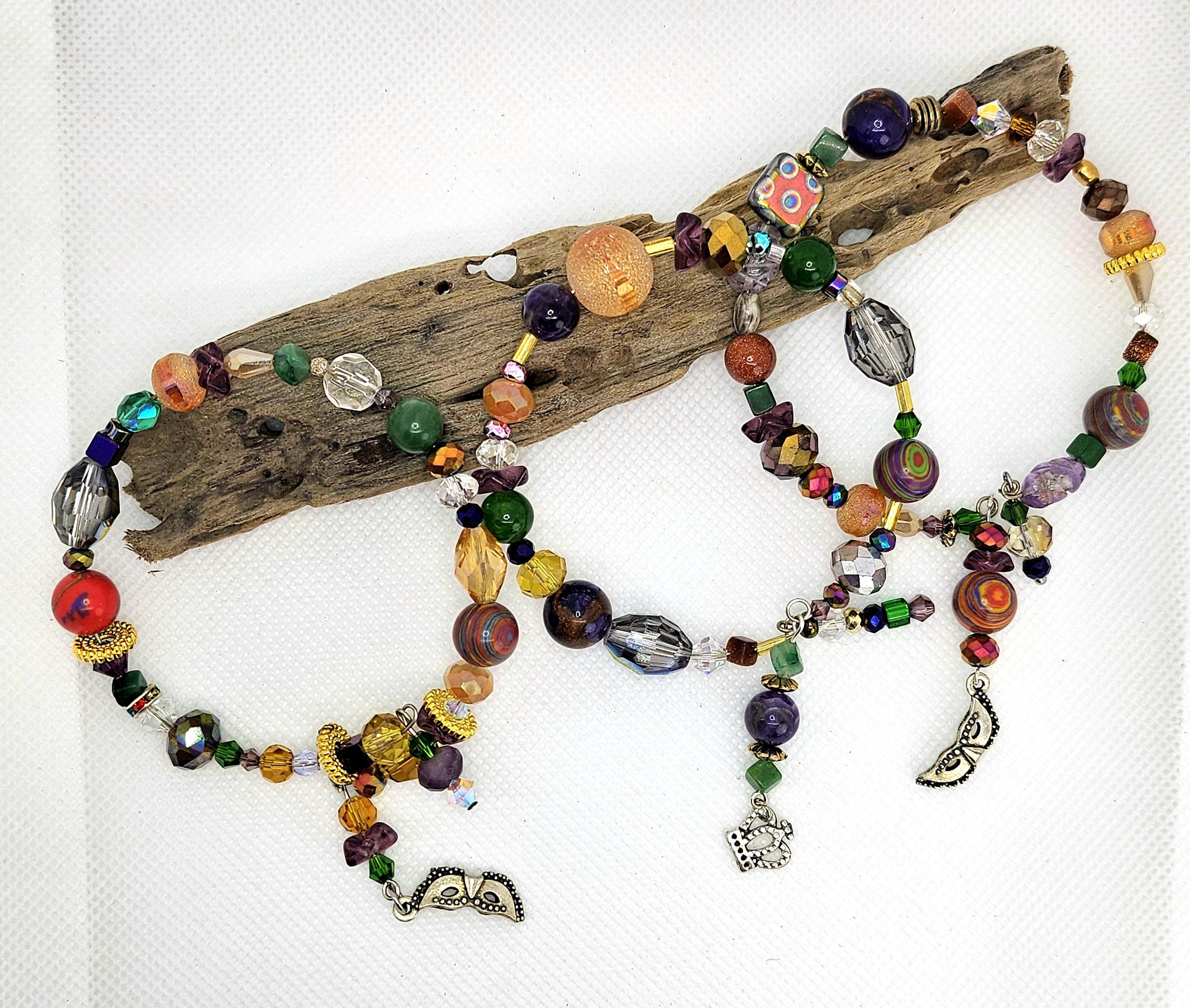 Crystal & Stone Bangle Bracelet Set - Memory Wire Bracelets