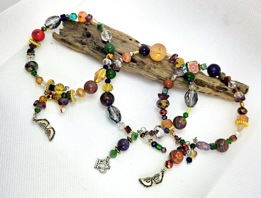 Crystal & Stone Bangle Bracelet Set - Memory Wire Bracelets