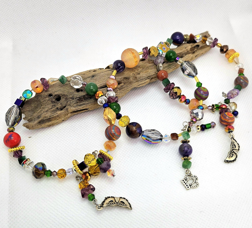 Crystal & Stone Bangle Bracelet Set - Memory Wire Bracelets