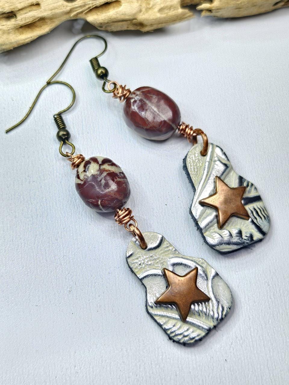 Mookite & Leather Earrings: Stainless Steel Post