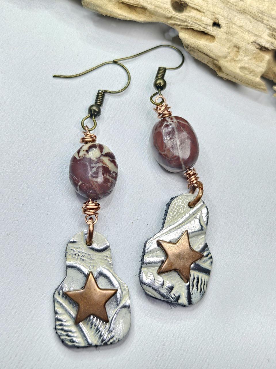 Mookite & Leather Earrings: Stainless Steel Post