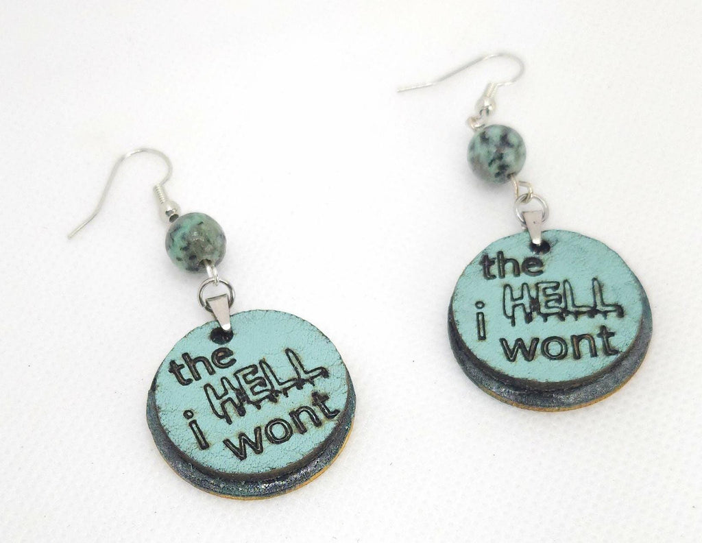 Laser Engraved Leather & Bass Wood Earrings - Stainless Steel Hooks