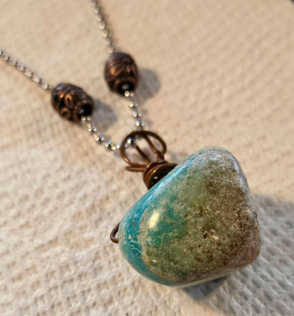 Turquoise Heart Pendant: Stainless Steel Chain Necklace