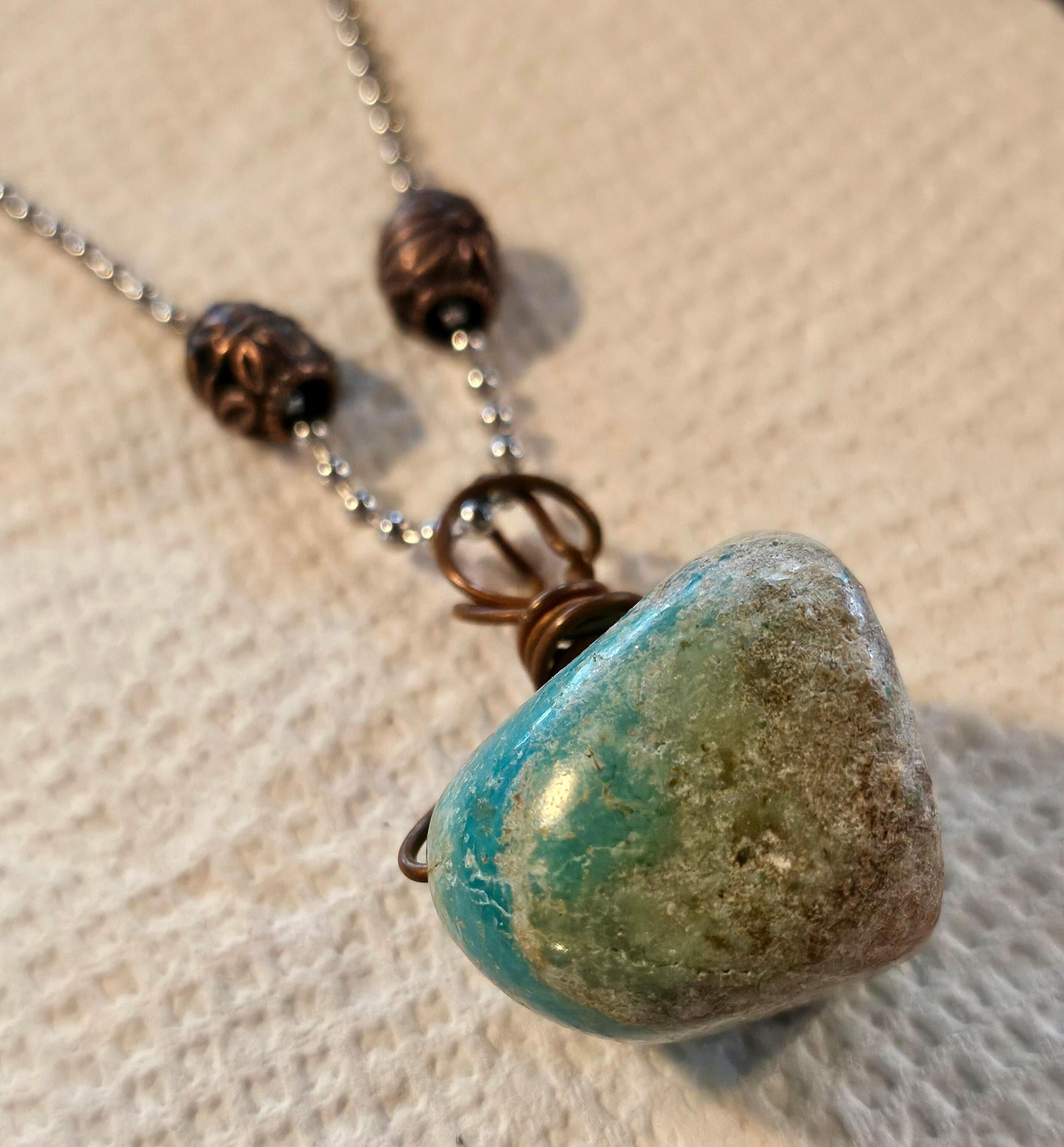 Turquoise Heart Pendant: Stainless Steel Chain Necklace