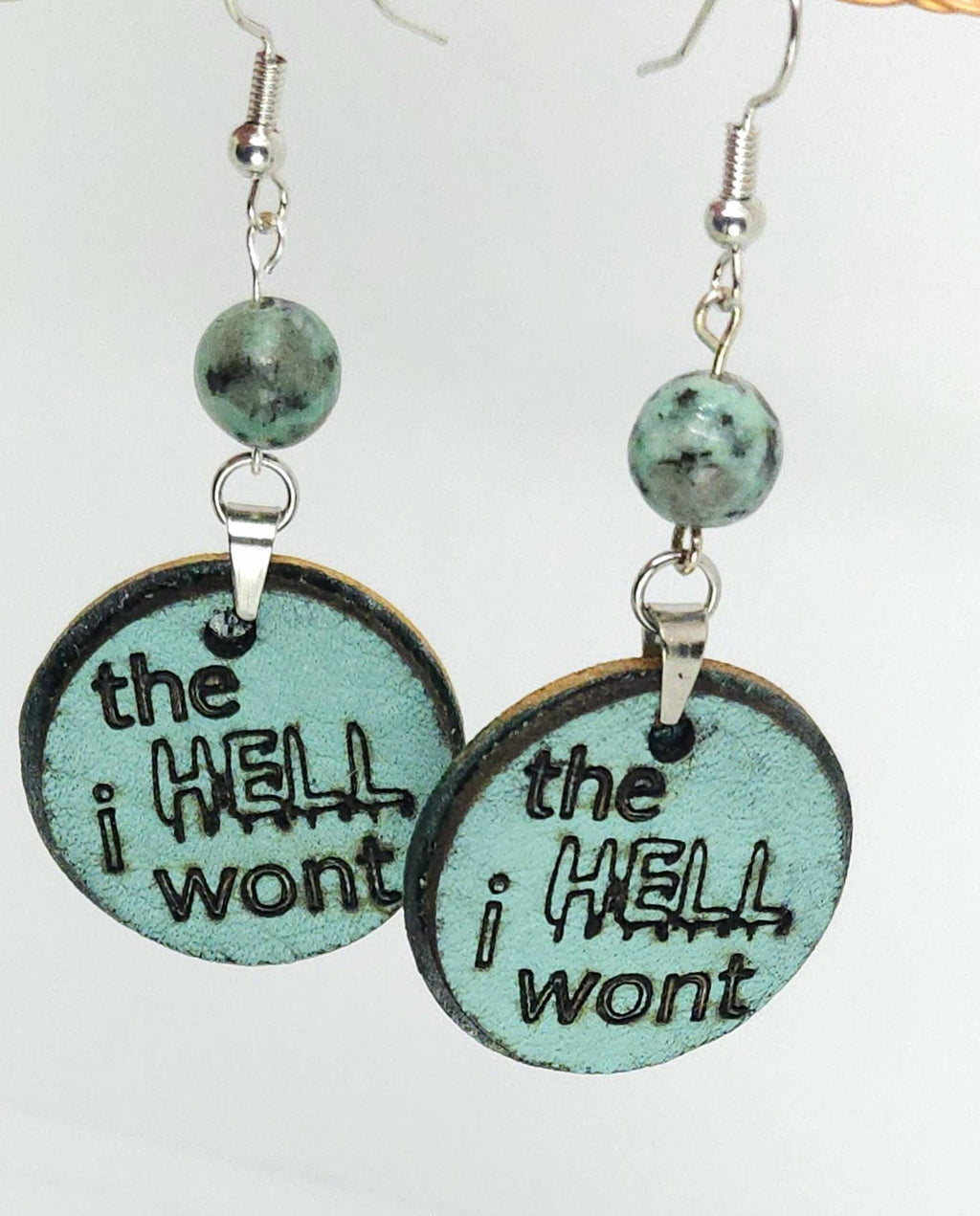 Laser Engraved Leather & Bass Wood Earrings - Stainless Steel Hooks