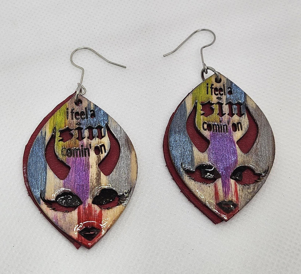 Laser Engraved Leather Basswood Dangle Earrings with Stainless Steel Hooks for Unique Boho Style