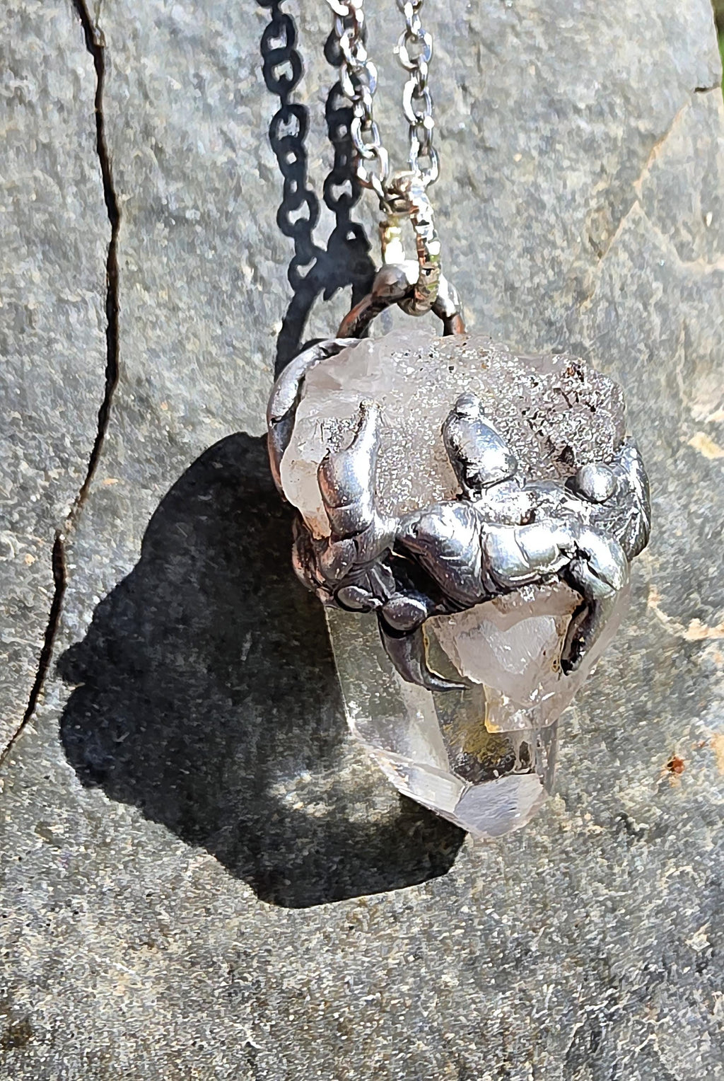 Raw Quartz Crystal Pendant: Silver Solder Boho Necklace