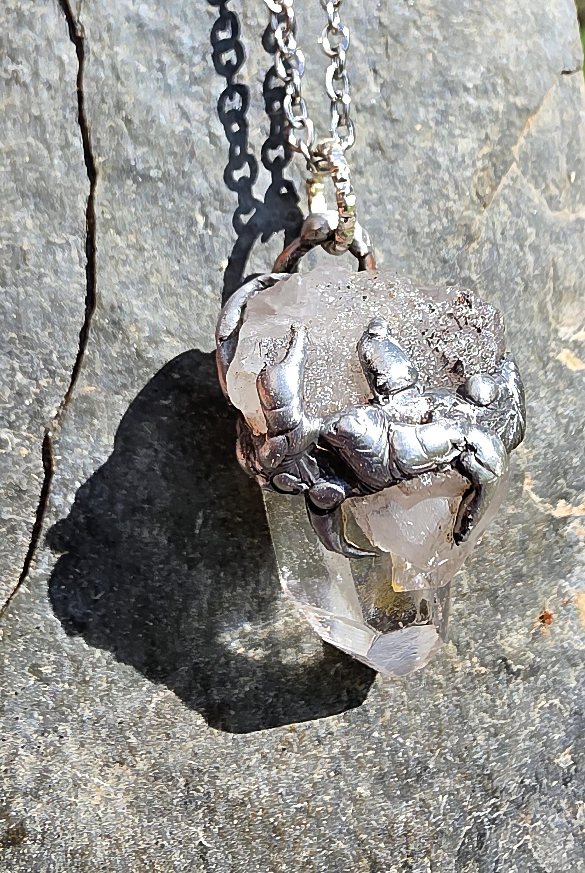 Raw Quartz Crystal Pendant: Silver Solder Boho Necklace