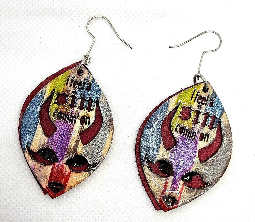 Laser Engraved Leather Basswood Dangle Earrings with Stainless Steel Hooks for Unique Boho Style